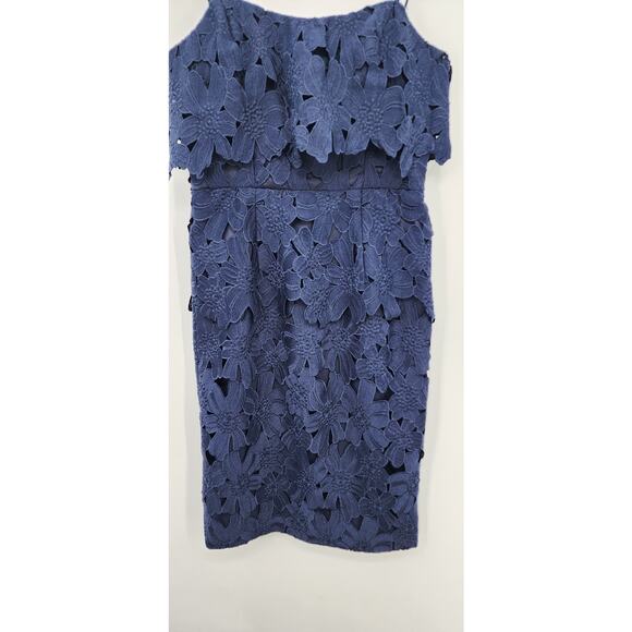 New NWT Black Halo Ora Lace‎ Sheath Party Navy Blue Foral Mini Dress Size 6 - Picture 9 of 16